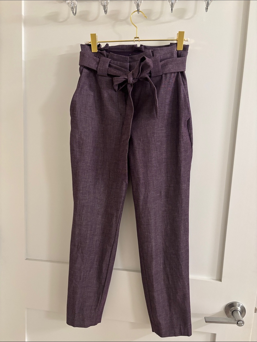 Express Plum Paper-bag High Waist Straight Leg Pants